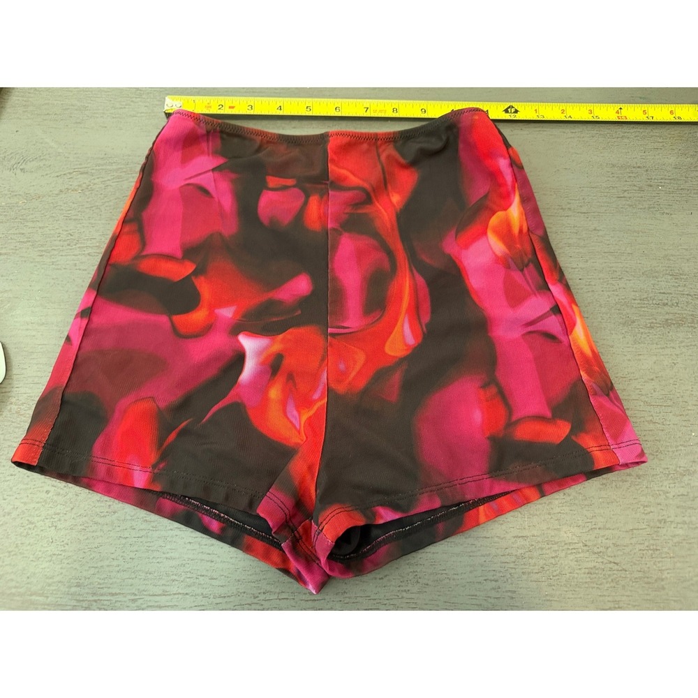 White Fox Boutique Red Pink Abstract Flame Mesh High Waisted Hot Shorts Small